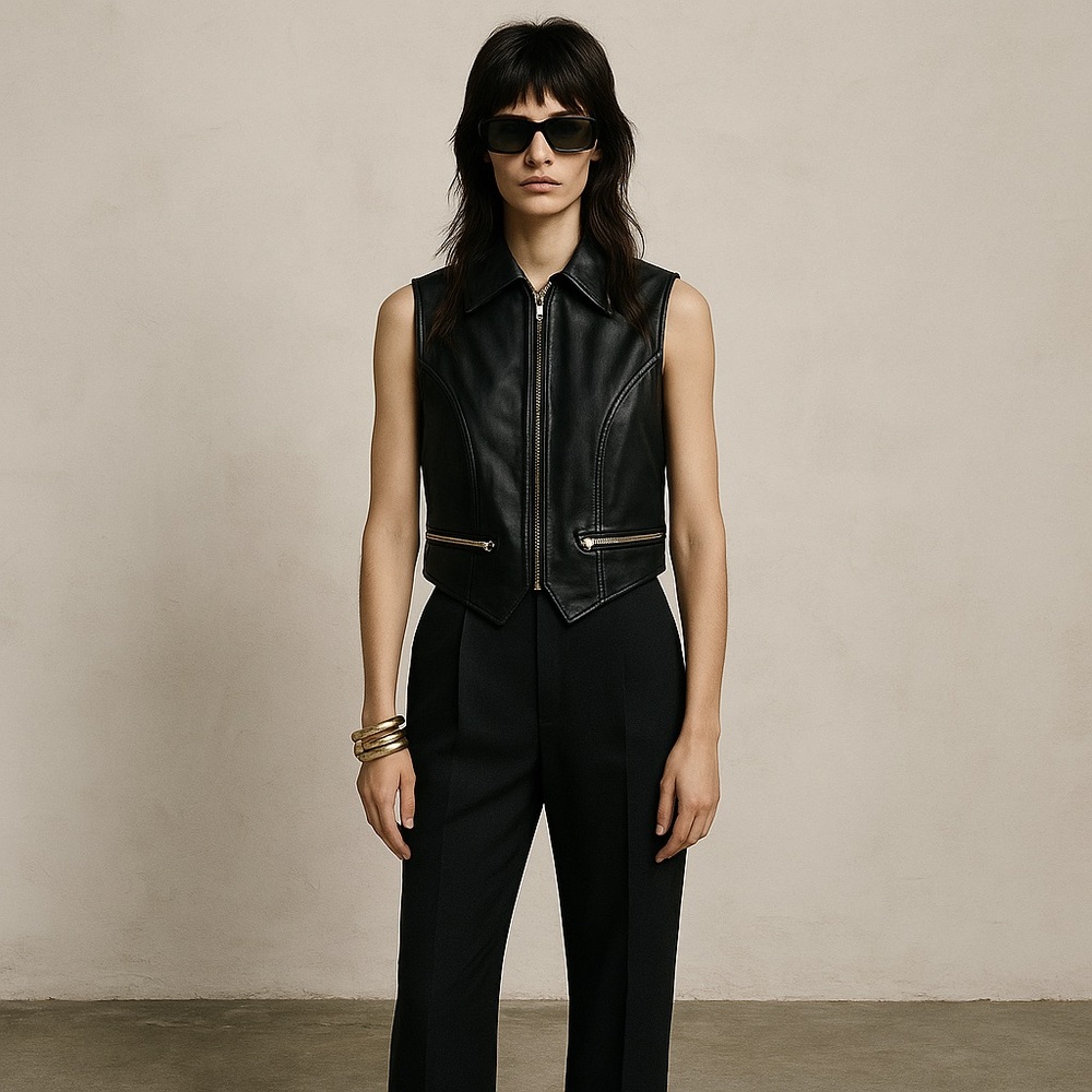 Danier 90s Black Leather Motorcycle Vest